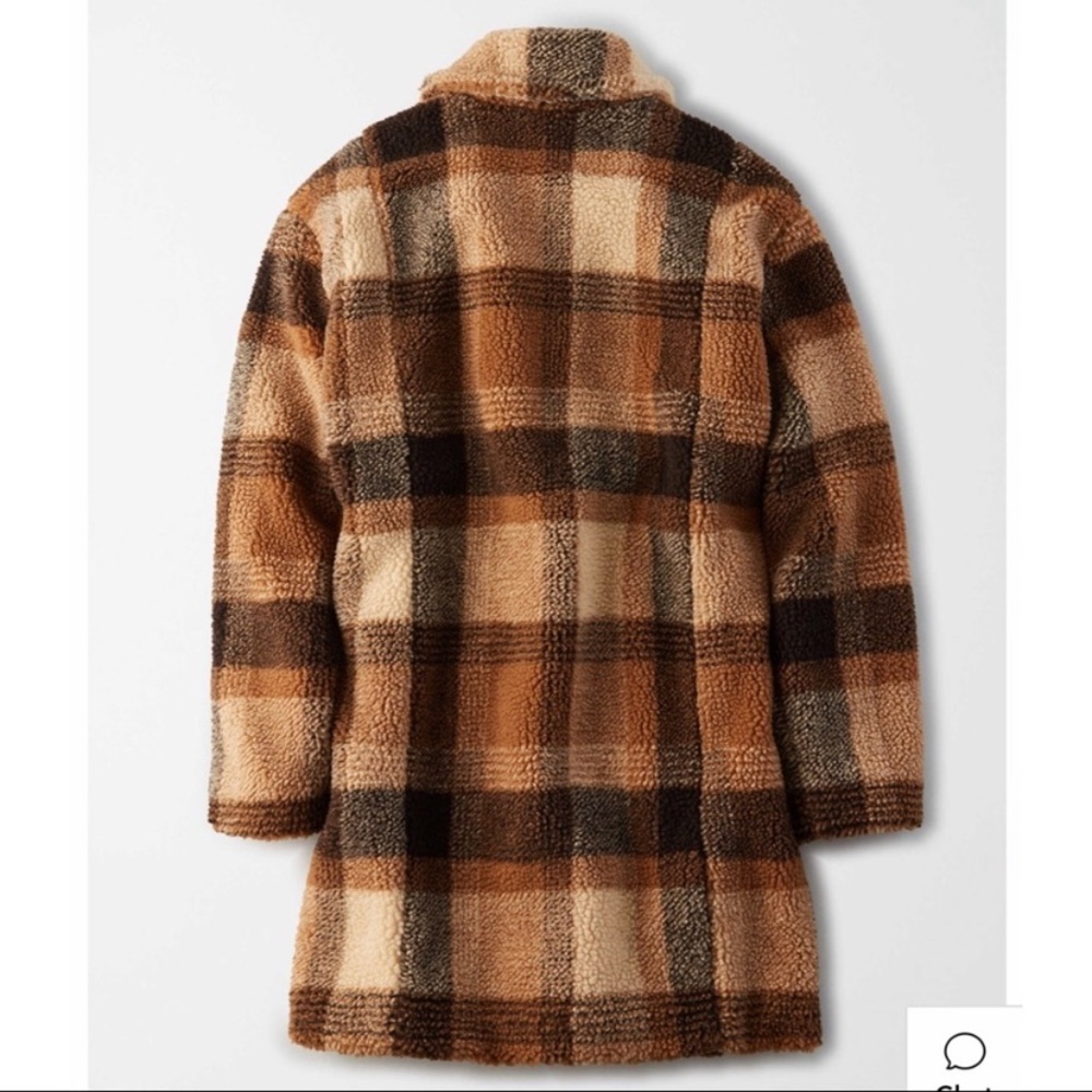 American Eagle Outfitters Plaid Teddy Jacket - Brown and Tan - Picture 4 of 5